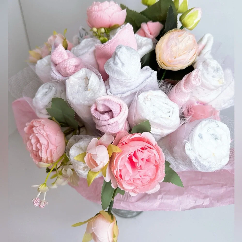Diapers Peonies Flowers Bouquet, Baby Shower Gift